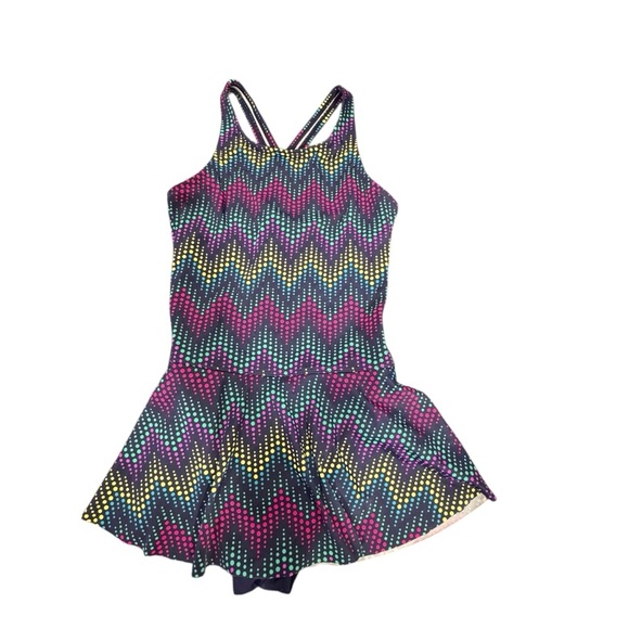 Lands' End Girls One Piece Size 12S  Swim Dress Swimsuit Skirted Blue Purple - Picture 1 of 8